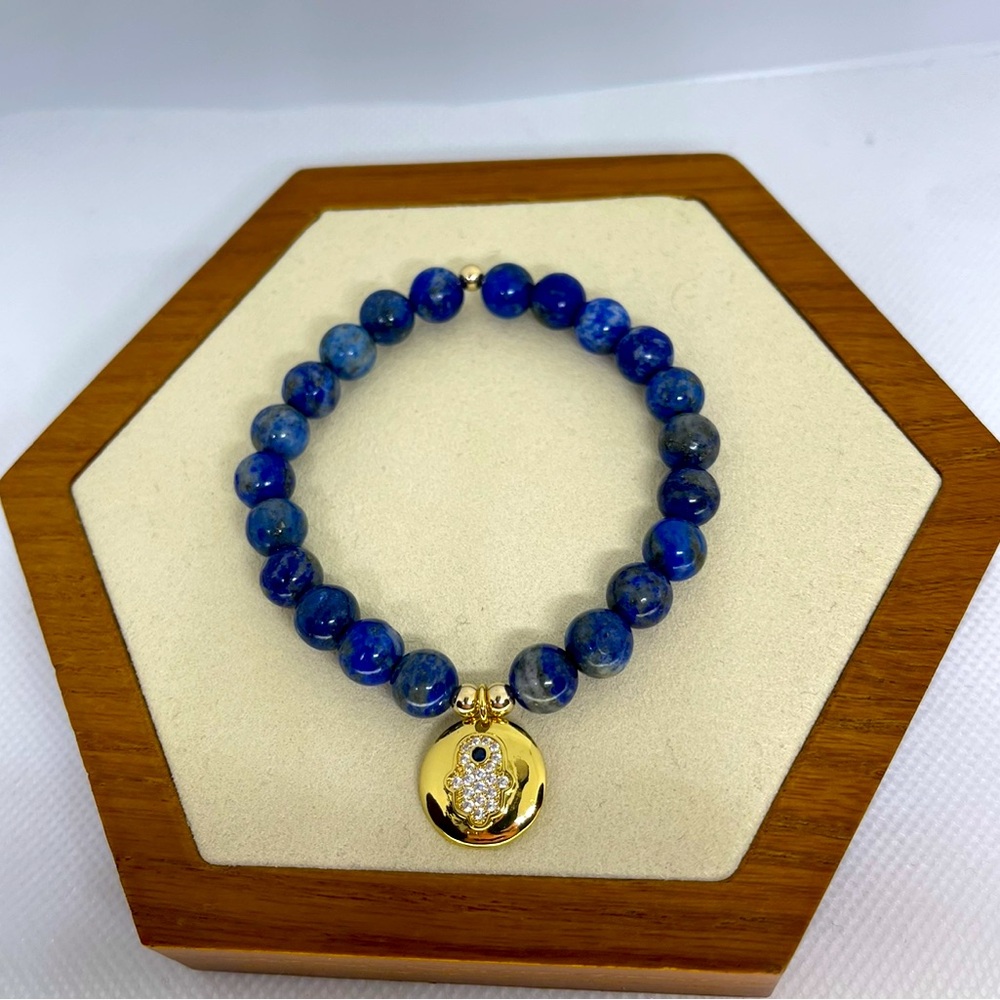 Lapis Lazuli Hamsa Charm Bracelet